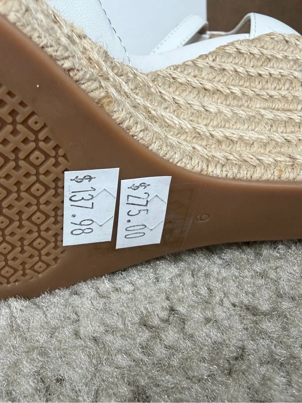 Tory Burch White Knotted Espadrille Wedge Sandals with Gold Logo - Picture 9 of 9